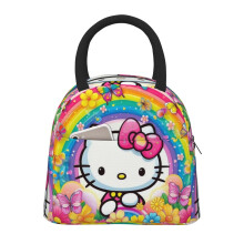 Lancheira térmica portátil Hello Kitty, com bolso frontal, ideal para homens, mulheres e adolescentes.