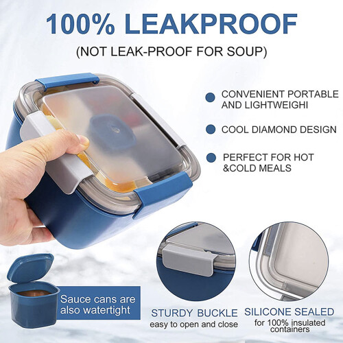 Hariumiu1100/1500ML Διπλό Δοχείο Γεύματος με Κουτάλι, Δοχείο Σάλτσας, Αεροστεγές Καπάκι, 2