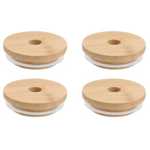 Guangmc - Set di 4 coperchi in legno a bocca larga per barattoli di conserve.