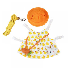 Prettyui Pet Rabbit Dress Escape-Proof, Compatible with Bunny Clothes Yellow Duck Pattern Harness Leash Vest & Hat Set for Ferret, Hamster, Puppy,