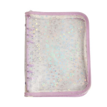Copertă pentru caiet A5Budget cu fermoar, agendă pentru caiet A5 cu 6 inele și stele strălucitoare, carcasă transparentă din PVC