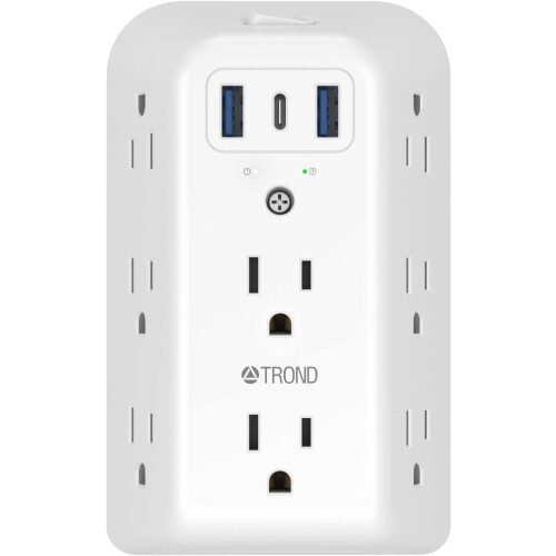 Φορτιστής τοίχου USB, πολύπριζο προστασίας από υπερτάσεις, 8 πρίζες επέκτασης και 3