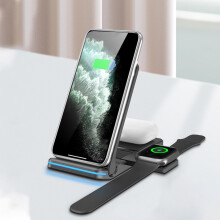 Bilhållare för telefon, trådlös 3-i-1-laddare, 15W snabbladdning, kompatibel med mobiltelefonheadset, klocka
