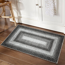 WhizMax 2x4 Small Entryway Rug Braided Printed Doormat Washable Boho Door Mat Farmhouse Rustic Geometric Rug for Laundry Kitchen, Gray