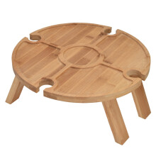 DEWIN Outdoor Folding Wine Table, Portable Wooden Picnic Table with Wine Glass Holder for Hiking Camping Outdoor Dinner, Easy to Carry
