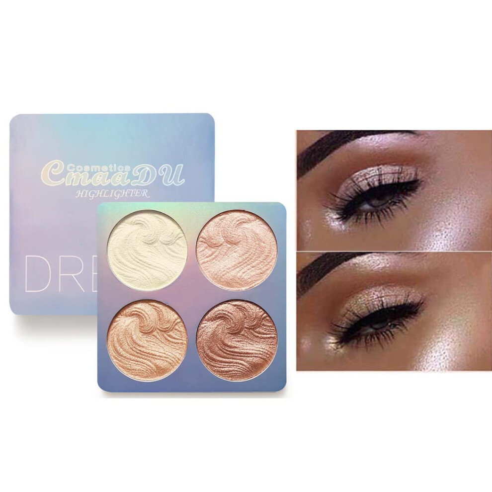 Glitter Eyeshadow Palette with Highlighter Makeup, 4 Colors Shimmer, Long Lasting Eye Makeup Tray