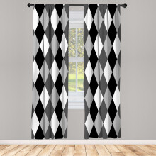 Perdele geometrice Ambesonne, romburi alb-negru, pereche de 71x239 cm, gri pal și negru