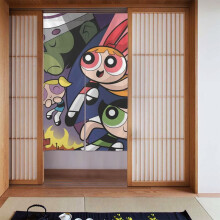 Perdea opacă cu imprimeu Fetițele Powerpuff, mărime universală, pentru decor interior, dormitor, perdele pentru sufragerie