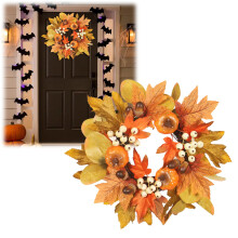 Final Sale! Poaug Holiday Wreath Clearance, compatible with Thanksgiving decor, maple candle holder, simulation melon vine ring, autumn color table &