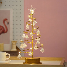 EQWLJWE Mini brad de Crăciun luminos de 12,9" - Lampă de masă metalică cu lumini de cristal, compatibilă cu decorațiuni pentru casă,