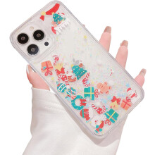Jule-telefoncover kompatibelt med iPhone14Pro Max, juletema, bevægeligt glitter, kviksand, klart cover til kvinder og piger