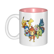 Pokemon Ceramic Mug 11 Oz, Cute Coffee Cup Compatible with Christmas Holiday, Unique Design with Handle for Home Office, Pink