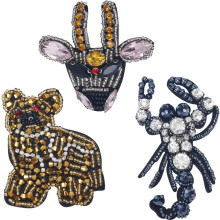 3 Styles Rhinestone Beaded Applique: Animal, Scorpion, Dog, Cattle - Sew-on Patches for DIY Craft, Clothes, Shoes, Bag, Hat Decor (Compatible with