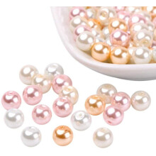 1 cutie de mărgele din sticlă perlată, culoare roz abia, culori mixte, 8 mm, gaură: 1 mm, aproximativ 100 buc/cutie
