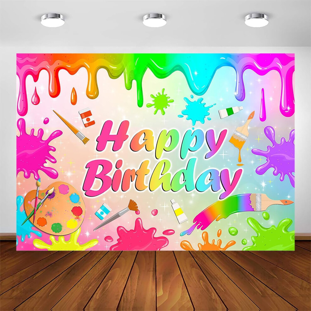 Art Paint Happy Birthday Backdrop 7X5ft, Kids' Artist Theme Party Decor, Mess Graffiti Wall, Photography Background, Let's Paint Banner 9191629580156