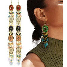 Yoyauz Lange Kralen Kwastjes Oorbellen Bohemian Native Tribal Hanger Oorbellen Handgemaakte Meerkleurige Kristallen Kwastjes Oorbellen voor Dames