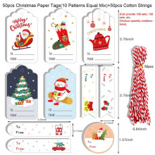 Étiquettes cadeaux de Noël, étiquettes suspendues en papier kraft avec ficelle, compatibles avec le sapin de Noël, les loisirs créatifs,