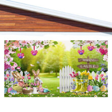 AIXING Pictură murală pentru ușă de garaj de Paște, decor de banner din material textil cu iepure drăguț, compatibilă cu utilizare în