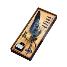 siubich Retro Carving Feather Pen Set, Glittering Quill Pen Set compatible with antique calligraphy, dip pen with ink, 5 nibs, stand, vintage