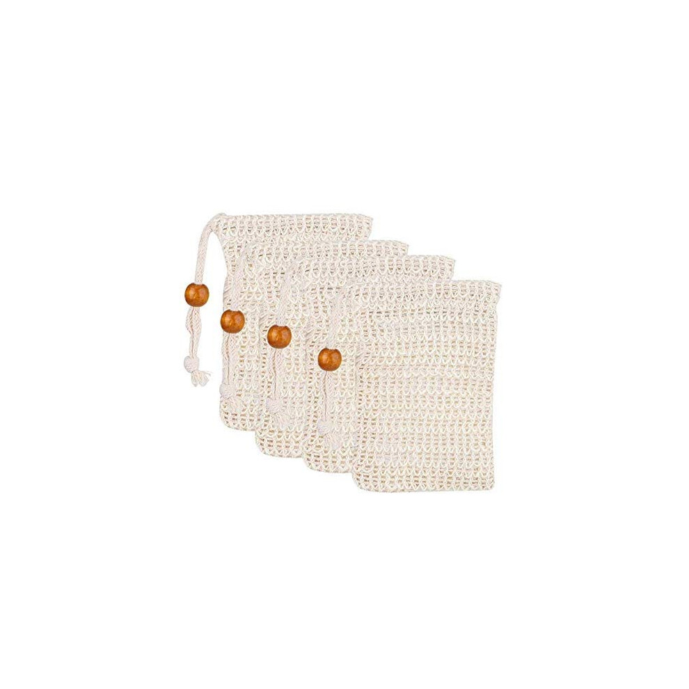 Beige 4 Pack Natural Ramie Soap Saver Bags Exfoliating Pouch With Drawstring For Gentle Skin Cleansing
