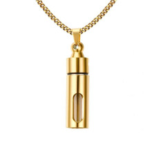 Memorial Ashes Necklace Gold Stainless Steel Urn Pendant with Secure Keepsake Compartment for Pets or Humans