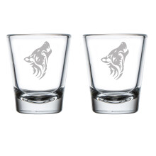 Set van 2 borrelglaasjes (50 ml) met tribale wolf.