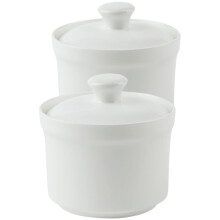 Lot de 2 casseroles vapeur blanches en porcelaine fine pour soupe, crème anglaise et œufs à la vapeur.