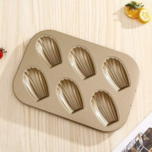 AAOMASSR Rostfritt Stål Kakform Muffin 6 Hål Madeleines Kakformar Plåt Snäckformad Form Nonstick-1 St, Guld