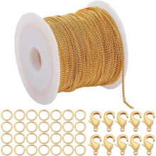 9,6 m messingkjede i bulk med 20 karabinlåser, 50 hoppringer, gullsmykkesett for DIY-armbånd, halskjeder kompatibel med hobbyartikler