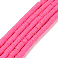 Tiras de cuentas Heishi de arcilla polimérica hechas a mano, color rosa intenso, forma de disco/redonda plana de 6x0,5~1 mm, 290~320 piezas/tira,