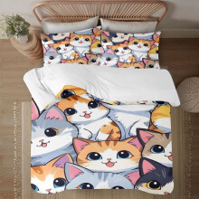 Juego de edredón Comfort3Pieces con diseño de animales de dibujos animados, 1 edredón suave y adorable con forma de gato y 2 fundas de almohada,