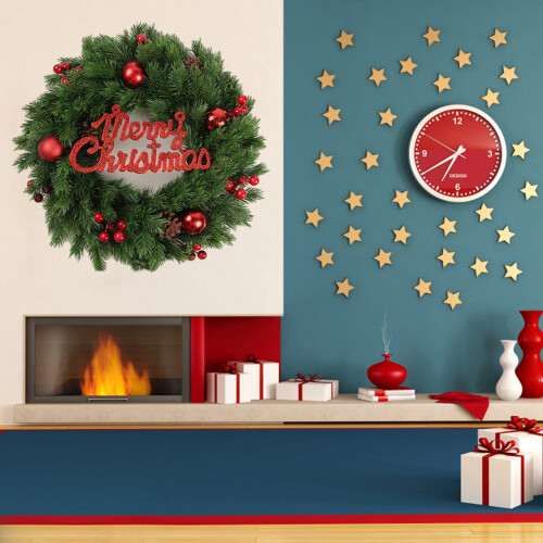 Guirlanda de Natal para Porta de Entrada, com Bolas Artificiais, Frutas Vermelhas e Pinhas para Decoração de Parede; 35 cm (13,78 polegadas) 1