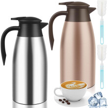 Carafe à café isotherme de 2 litres (68 oz) – Acier inoxydable isolé, conserve le chaud 12 h et le froid 24 h, étanche, verseur facile (argent