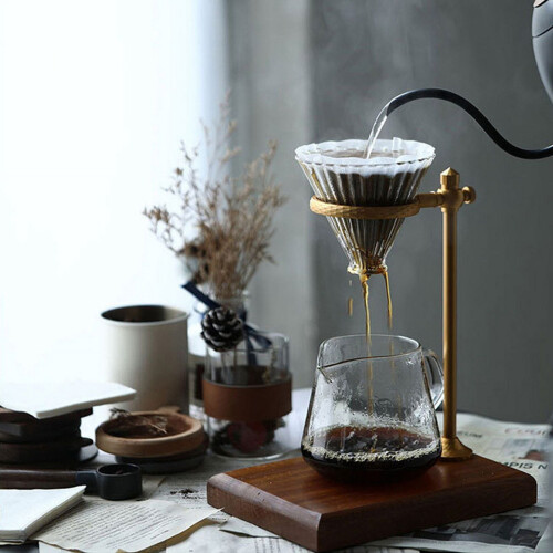 Σταθμός καφέ με βάση για pour over, ρυθμιζόμενο φίλτρο dripper με ξύλινη βάση