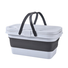 Cesta de picnic para 2 personas, 15 L con bandeja para comida, compatible con soporte para teléfono y vasos, plegable para camping, playa y