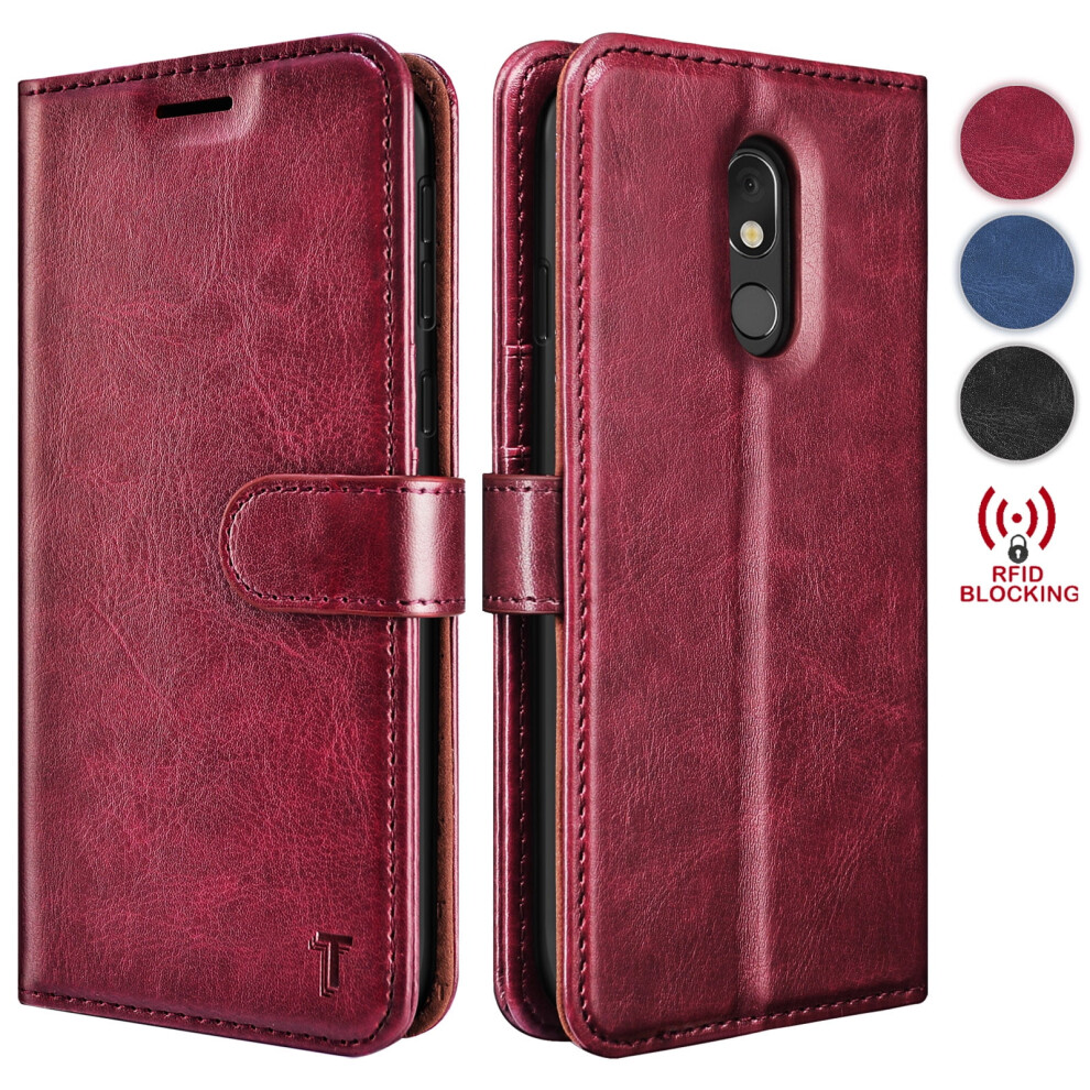 Compatible With Lg Stylo 5 Case, 2019 Wallet Case With Rfid Blocking, Credit Card Slots, Kickstand, Vegan Leather Flip Cover - Wine Red 9423501790217