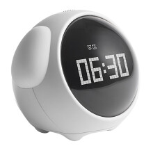 Sveglia LED per bambini con luce notturna, sveglia digitale con controllo vocale, orologio da tavolo bianco