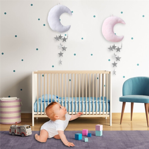 Painel de parede Yesbay com lua e estrelas de pelúcia para decoração de quarto de bebê. 2