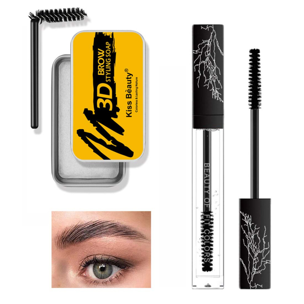 Eyebrow Soap Kit for Fluffy Brows, Waterproof Brow Styling Gel with Long Lasting Hold 2 Pack Clear