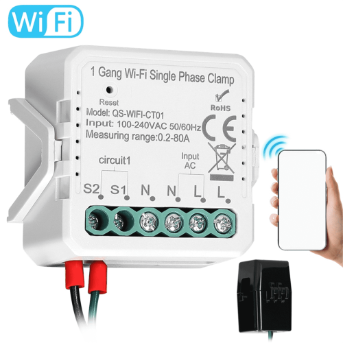 Tuya WiFi80A Μονοφασικός Ακροδέκτης Φωτοβολταϊκού Αμφίδρομου Μετρητή Ενέργειας, 1Gang 1