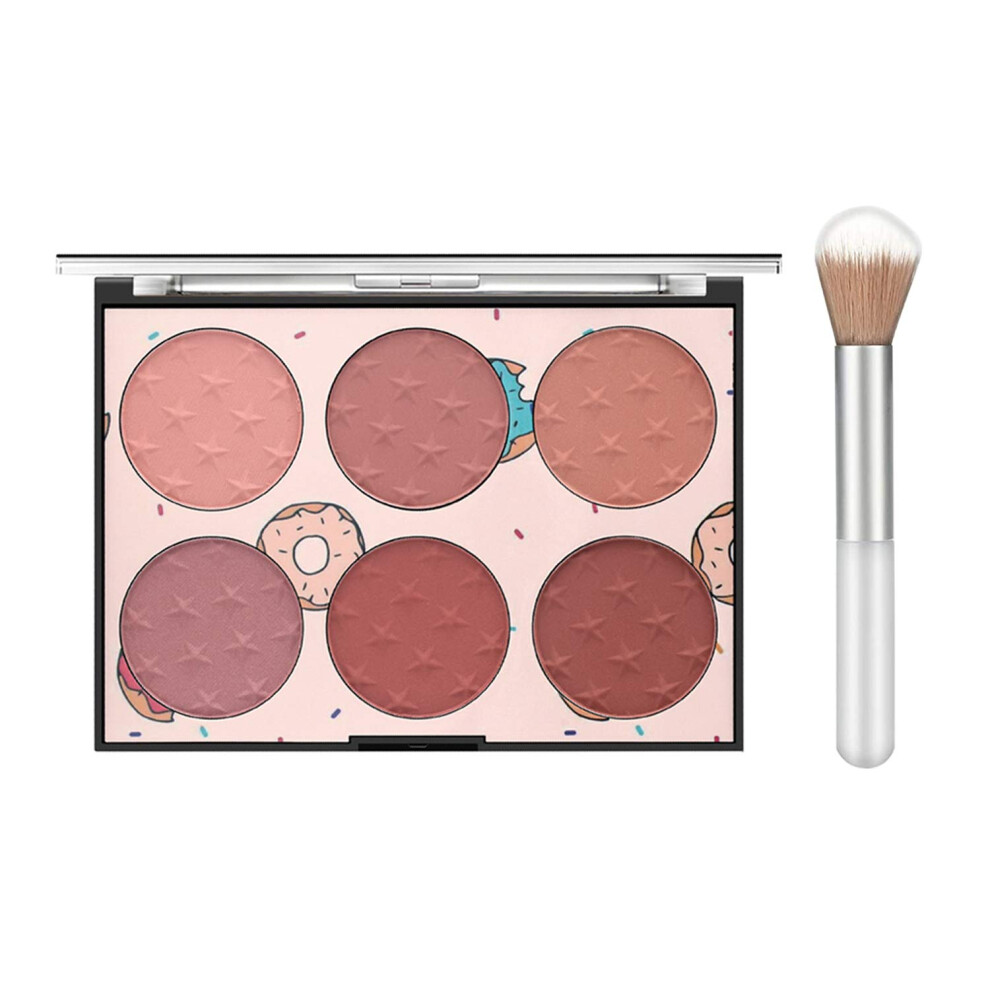 Blush Palette 6 Colors with Brush, Shimmer and Matte Face Contour and Highlight Set A