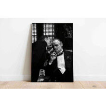 Nașul - Poster imprimat, scenă de film alb-negru cu Marlon Brando și Al Pacino, reproducere fotografie vintage, decor pentru casă