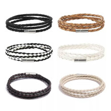 RSAMD Mote Herre Håndvevd Flerlags Lærarmbånd Håndlaget Wrap Twist Armbånd-Svart-