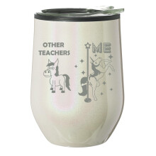 Copo térmico sem haste para vinho, caneca de café com tampa, presente para professor(a) superestrela, unicórnio divertido (glitter perolado)