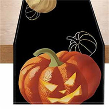 Éadach Boird Oíche Shamhna le Prionta Pumpkin & Cloigeann, Bratach Tae, Maisiúcháin Cóisire Stíl Línéadaigh (Aoibhneach le RnemiTe-amo)