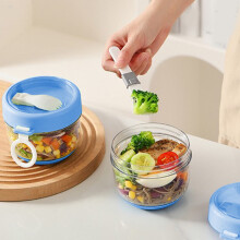 Transparenter Salatbecher mit Henkel und Löffel, aus Polycarbonat, mit rutschfestem Verschlussband, kompatibel mit RnemiTe-amo, für Schule, Arbeit