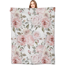 Květinová deka, vintage růžový přehoz vhodný na piknik, pohovku, postel - měkký lehký fleece, 60x80 palců