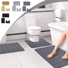 karymi Memory Foam Bath Mat Set, 3 Pcs Bathroom Rugs compatible with Toilet Mats, Soft, Absorbent, Non-Slip, Thick, Machine Washable