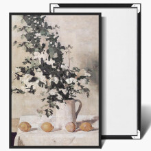 Vintage lerretsbilde med sitron og villblomsterkrukke, veggkunst i fransk landlig stil for stue, kjøkken - 40x61 cm svart