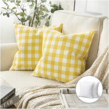 Decoratief sierkussen uit de Phantoscope Checkers-serie, vierkant, inclusief binnenkussen, klassiek retro ruitpatroon, 45 x 45 cm, geel/wit, set van